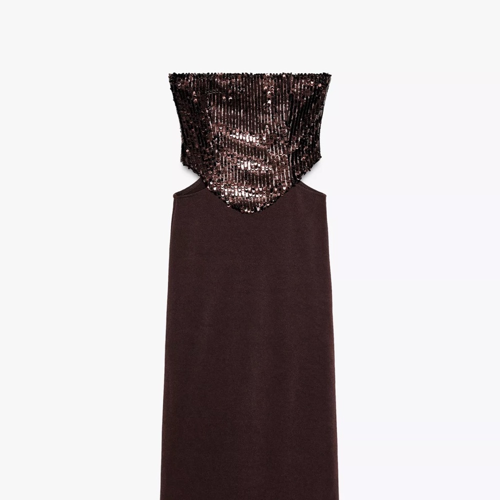 Zara Strapless Brown Sequin Dress